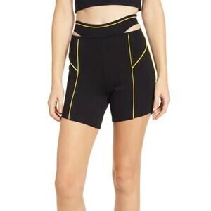 I.AM.GIA Womens Luna Black and Yellow Trim Cut Out Athletic Zip Up Biker Shorts